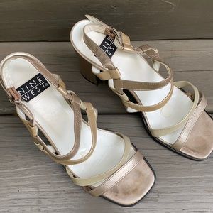 Nine West sz 7 EUC strappy sandals/wedges 3” heel